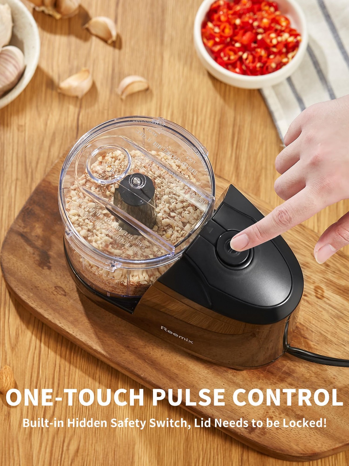 Reemix 1.5-Cup One-Touch Electric Food Chopper, 100W Mini 1.5 Cup, Black