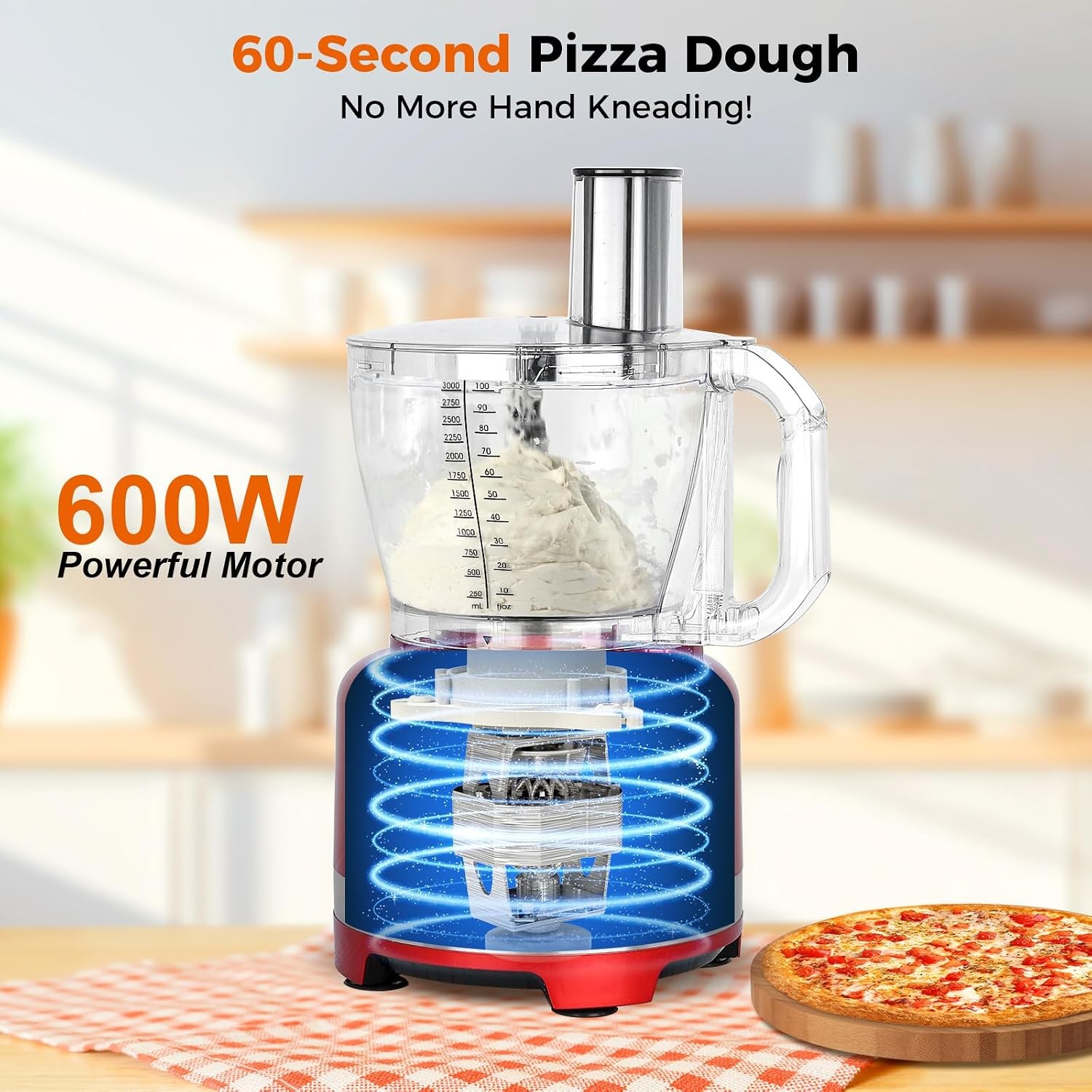 Homtone Red 16 Cup Kitchen Processor Shred Cheese Knead Dough