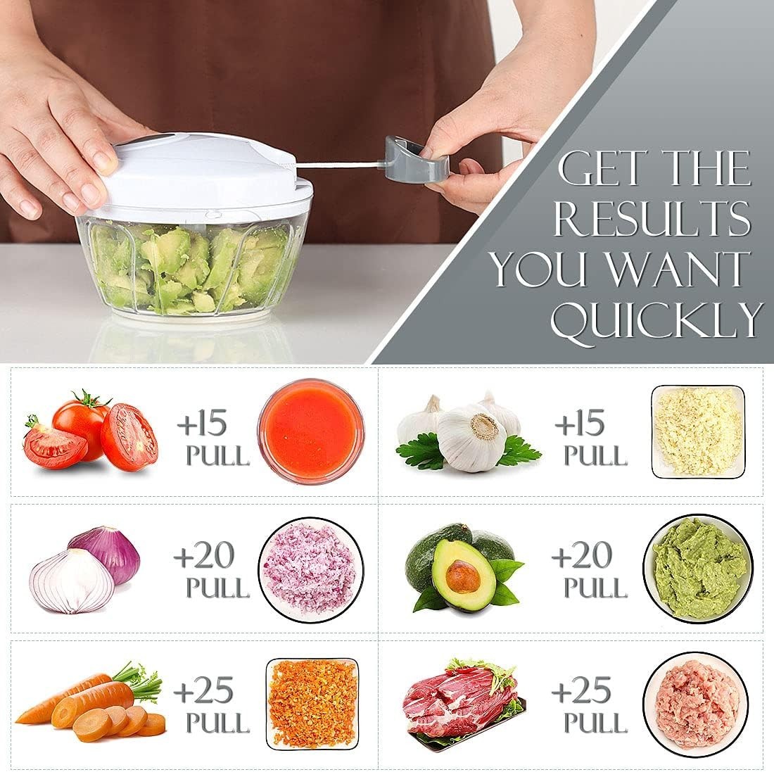 500ml Portable Manual Food Processor – Effortless Veggie & Garlic Chopper, White