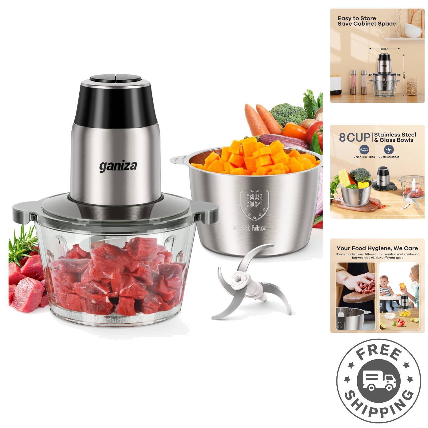 BPA-Free 450 Watts Meat Chopper & Veggie Processor with Safety Features