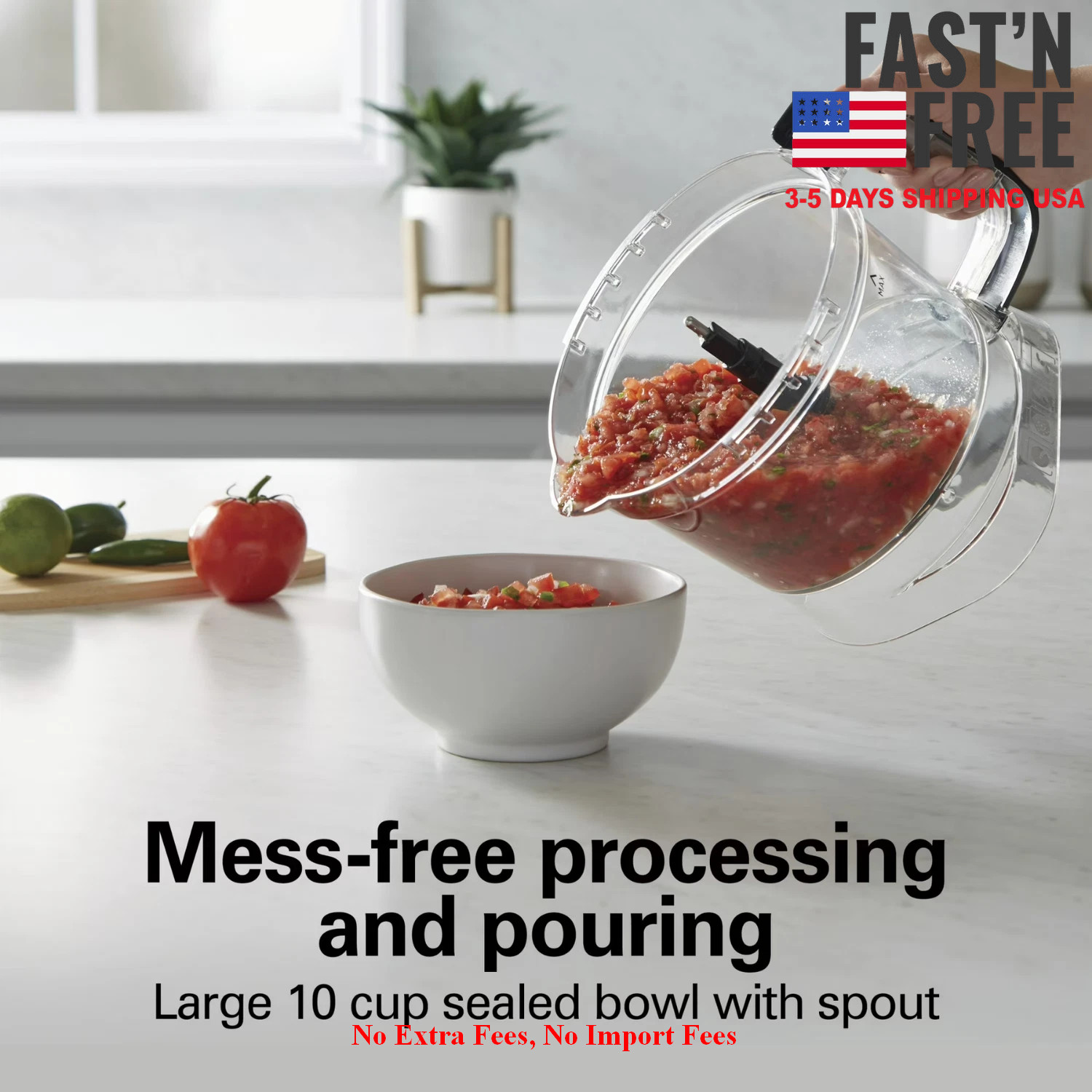 Hamilton Beach 10 Cup Food Processor Stack Snap Large Chute Bowl Scraper Black