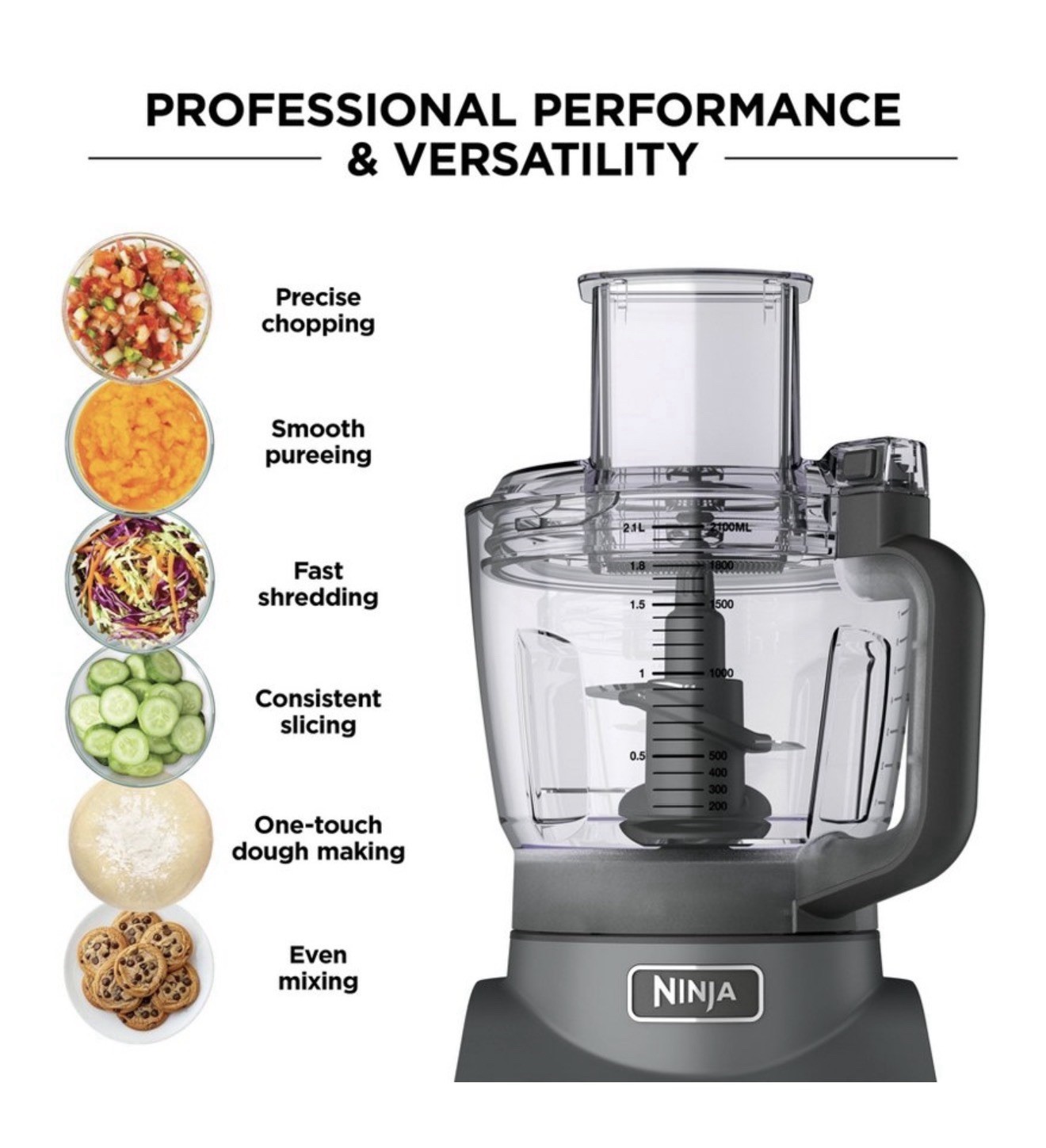 Ninja XL Food Processor Auto-iQ 1000W 9-Cup Bowl, Chopping & Dough Blade, New