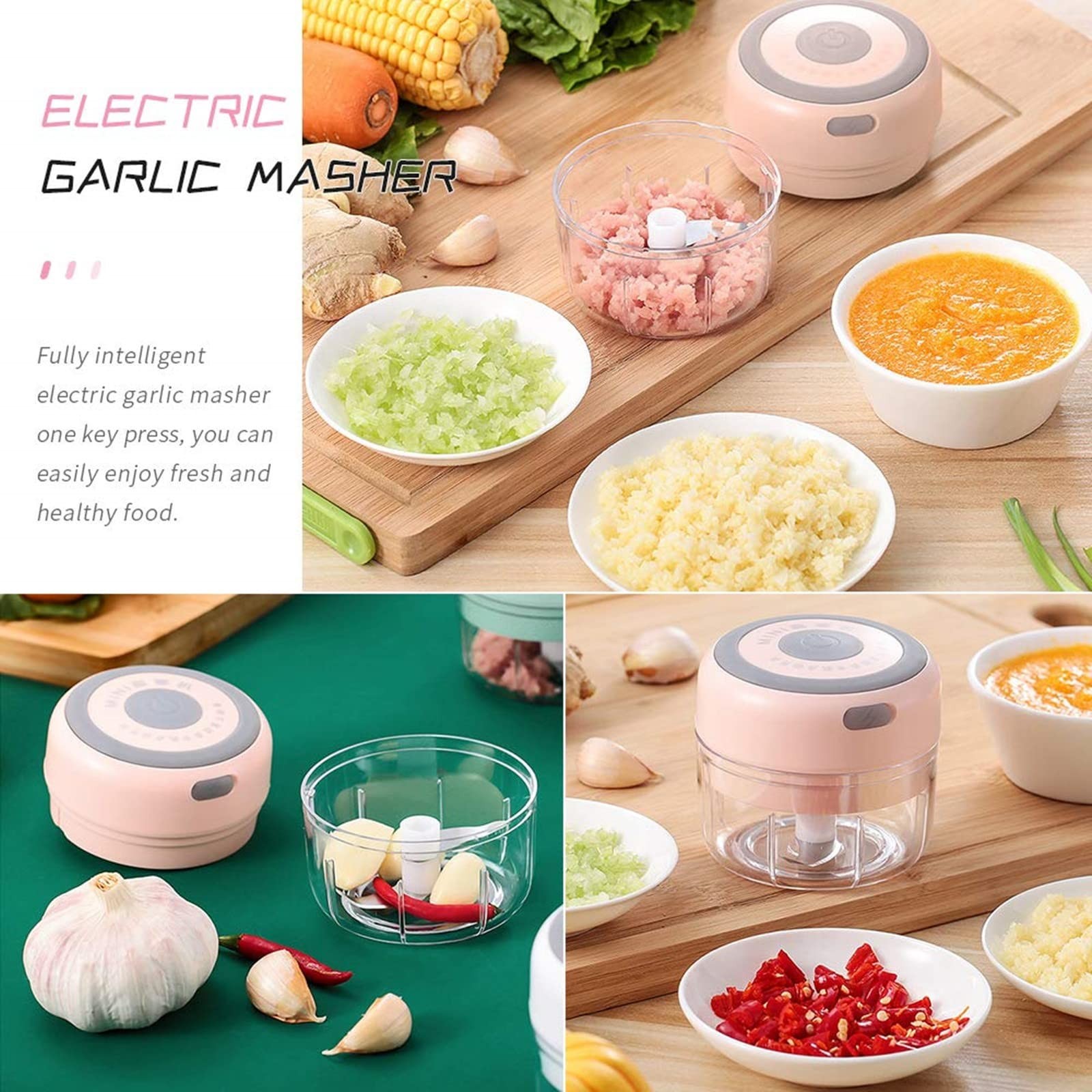 Electric Mini Garlic Mincer 100ML USB Rechargeable Vegetable Onion Chopper