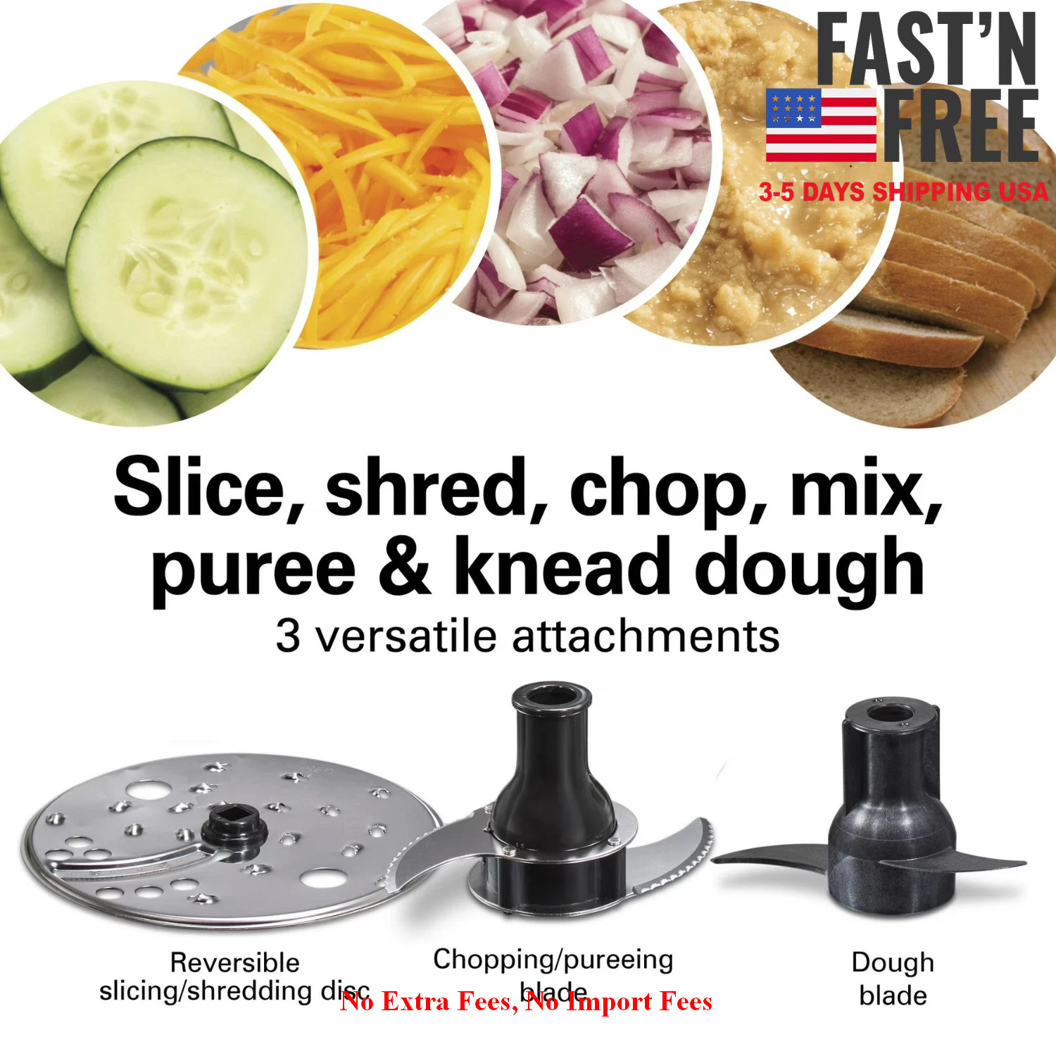 Hamilton Beach 10 Cup Food Processor Stack Snap Large Chute Bowl Scraper Black