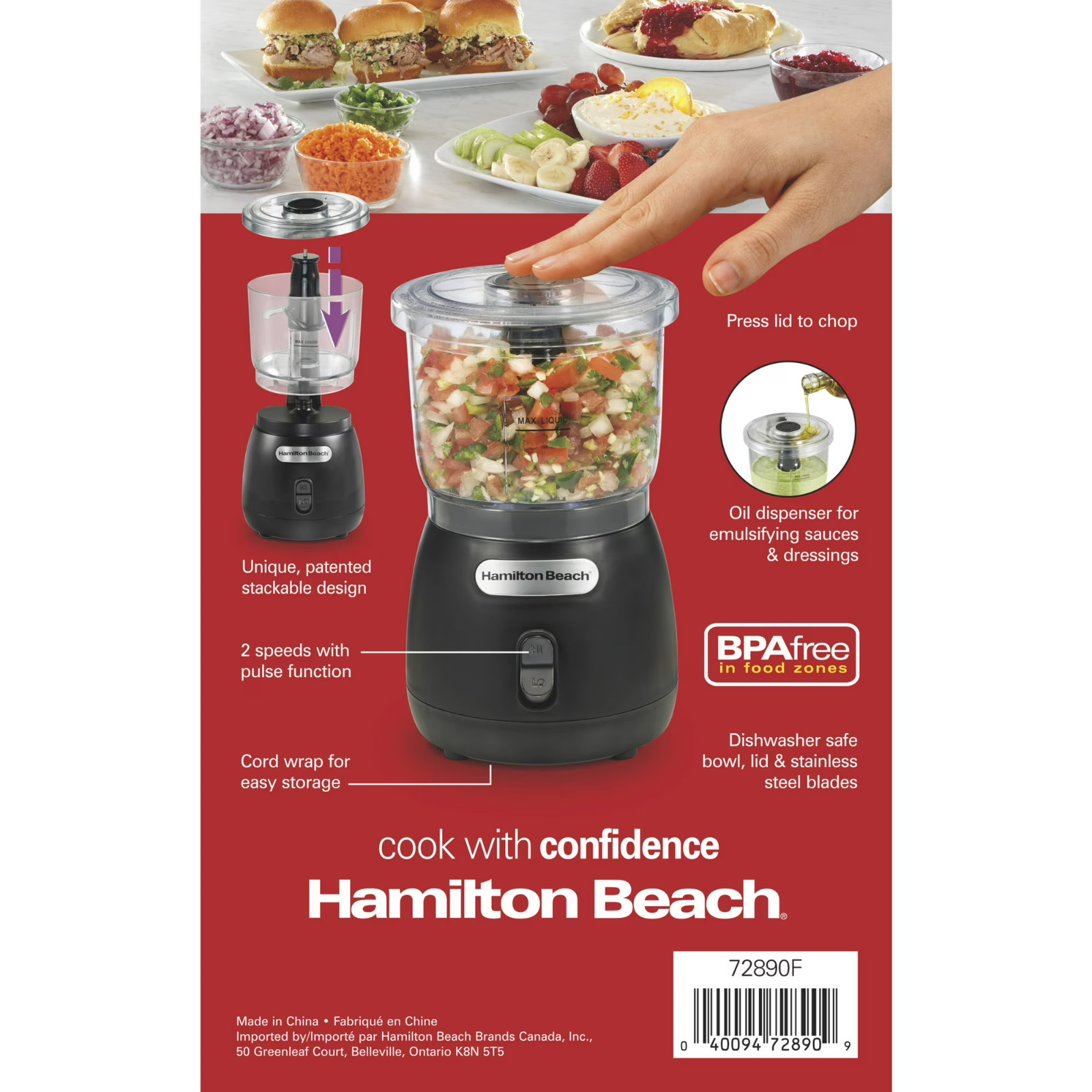 Hamilton Beach Stack & Press 3-Cup Mini Food Chopper Processor 2 Speed Black