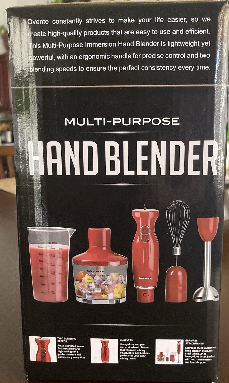 OVENTE MULTI PURPOSE HAND BLENDER NEW BLACK code H5565B New Open Box