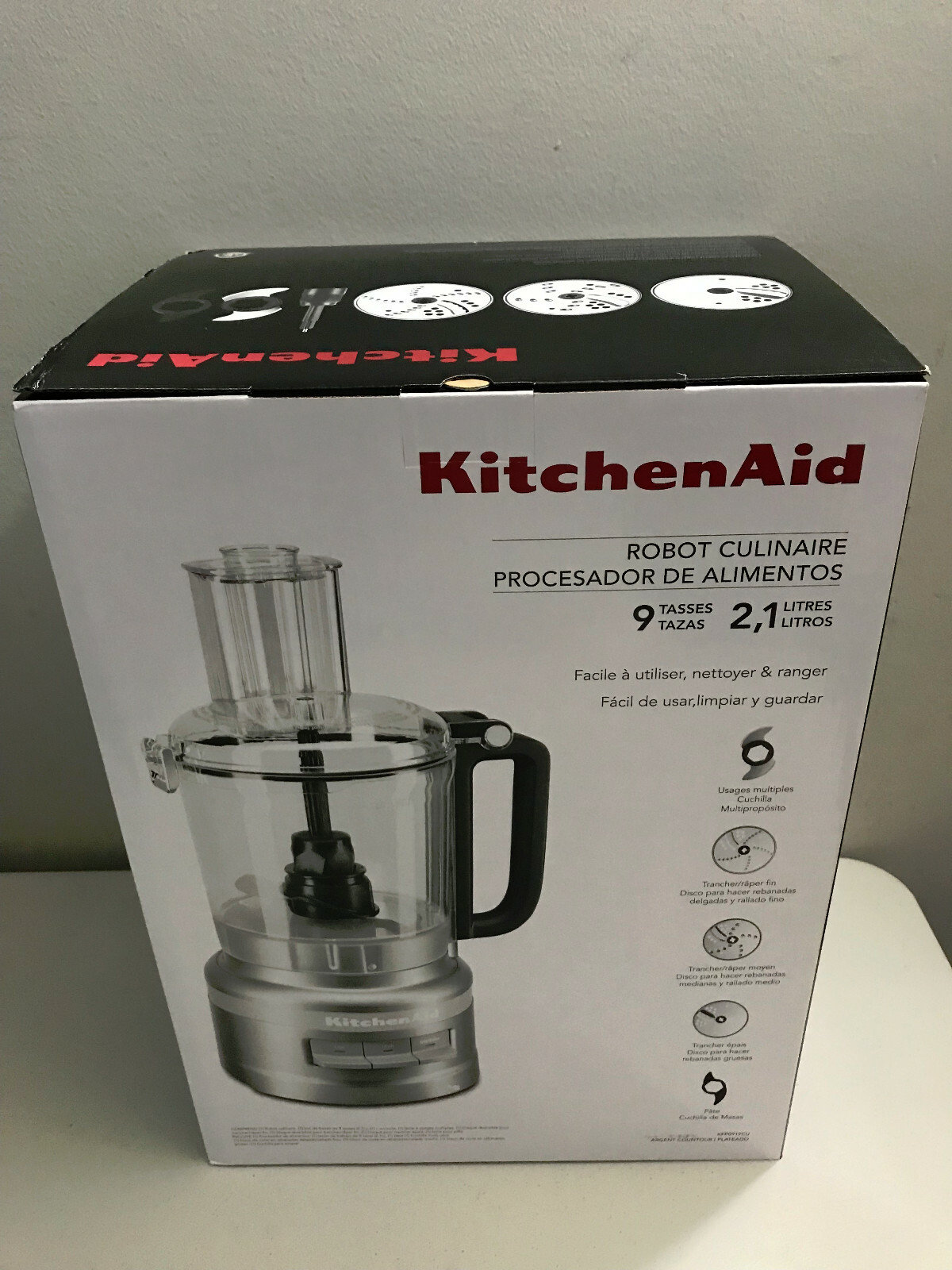 KitchenAid KFP0919 9 Cup Food Processor Plus Silver Chop Puree Knead Shred Slice