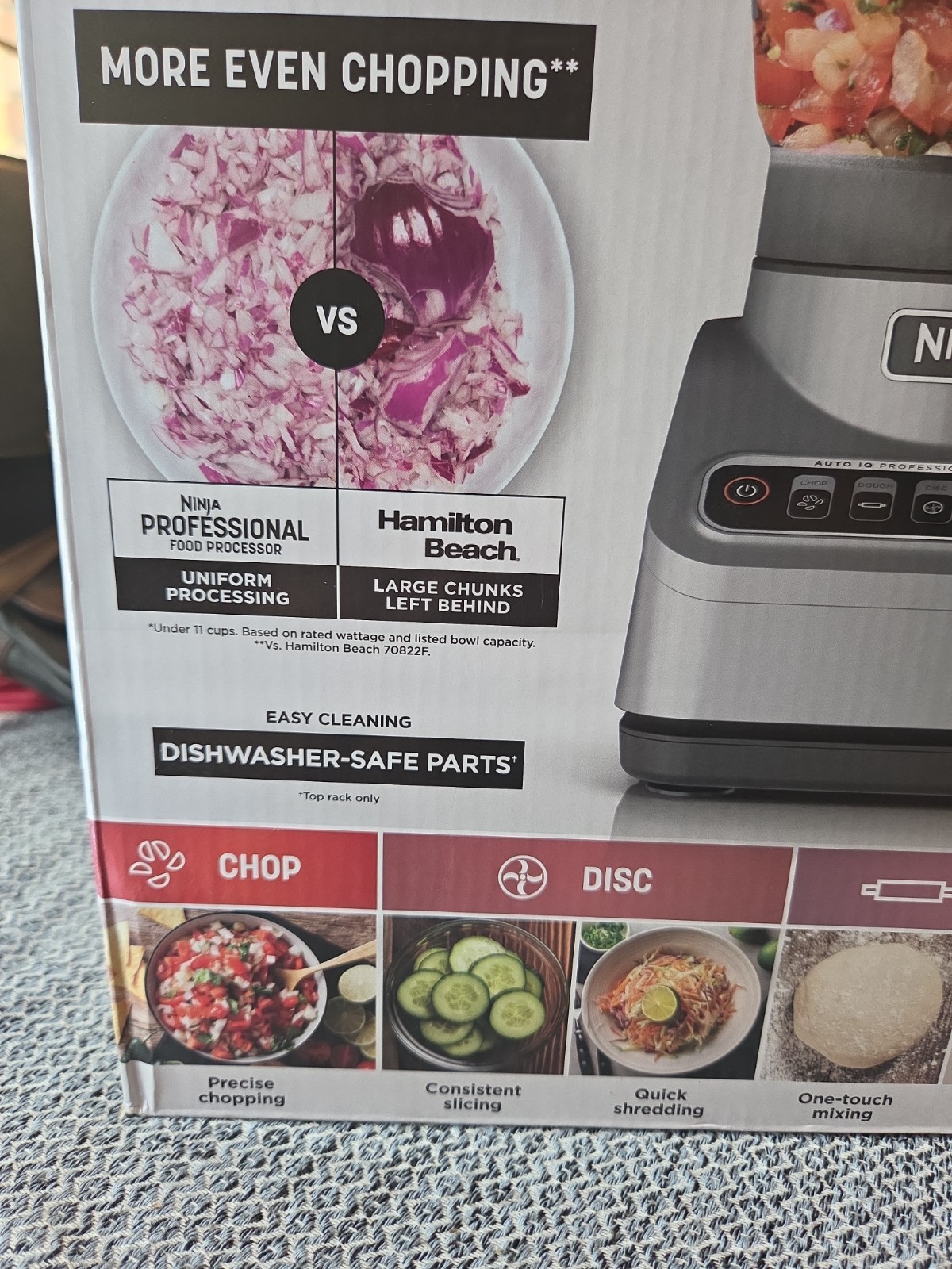 New Ninja Professional Food Processor 3-Auto-IQ 9-Cup Capacity Chop/Disc/Dough