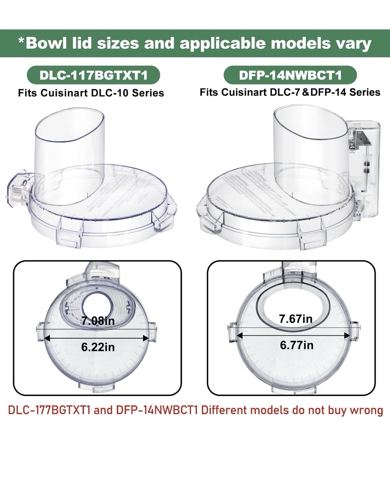 REPLACEMENT CUISINART DLC117BGTXT1 7-CUP COVER LID 4 LOCKING TABS DLC-10 SERIES