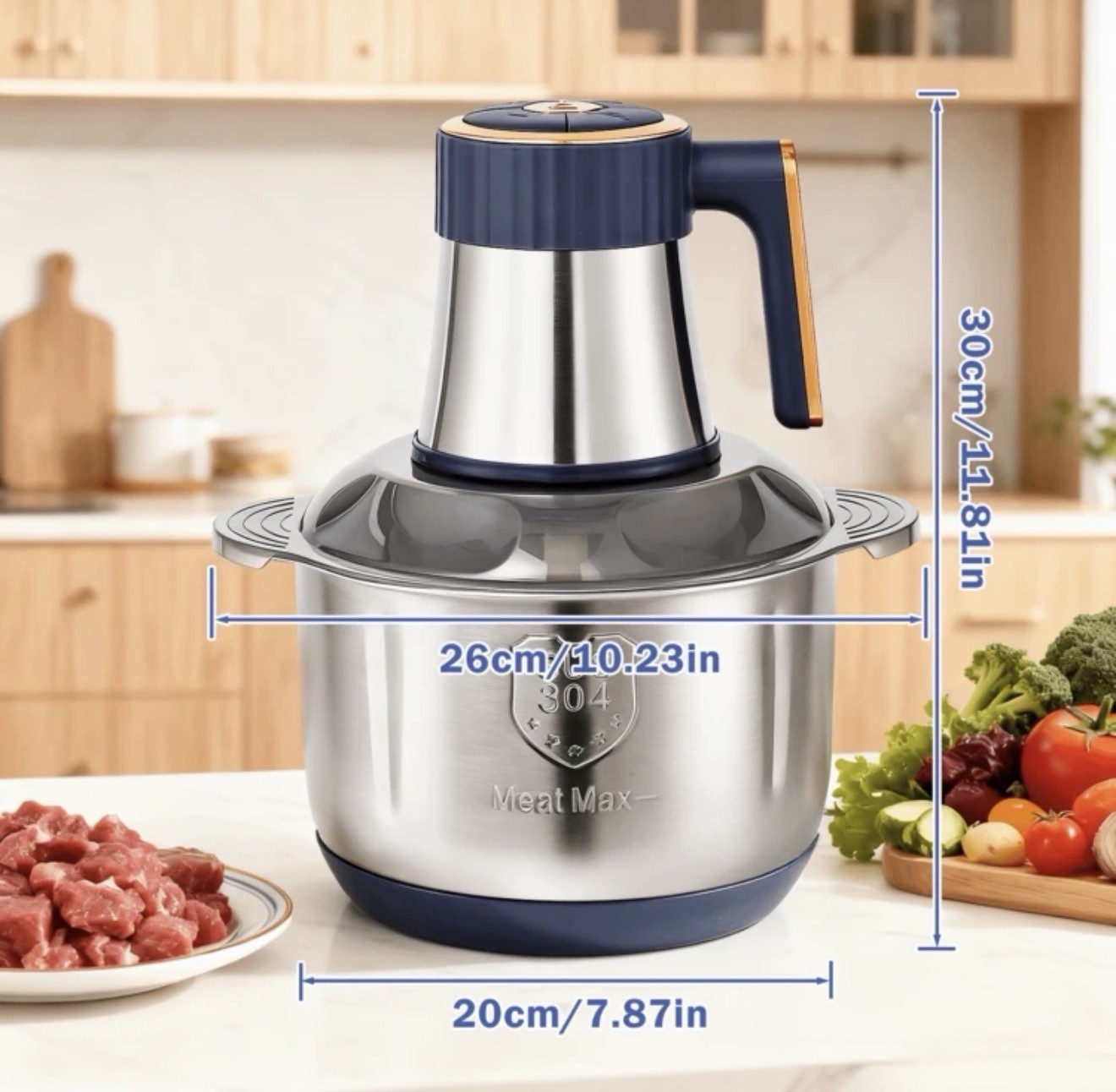 SPZIK Meat Max Mini Food Processor 500W 5-Speed 2 Bowls 6-Blade, SS