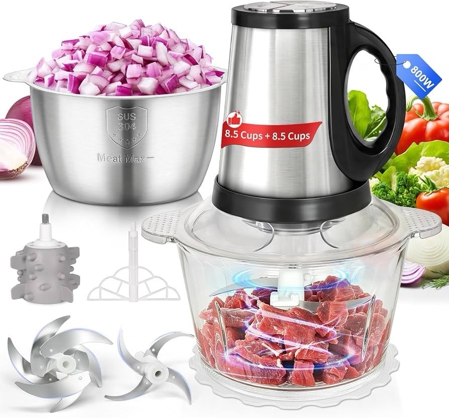 Food Processor-2 Bowls (8.5Cups+8.5Cups),Food Chopper for Meat (Black)