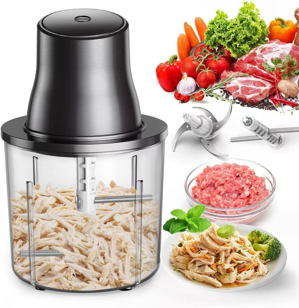 3-in-1 Food Processor & Chicken Shredder, 1.5L, 250W