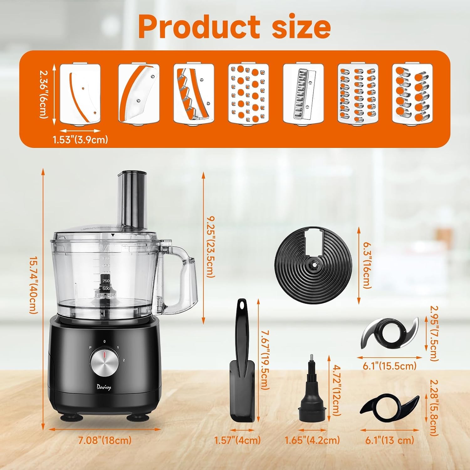 7-Cup Food Processor 9-Blade Storage Drawer Home