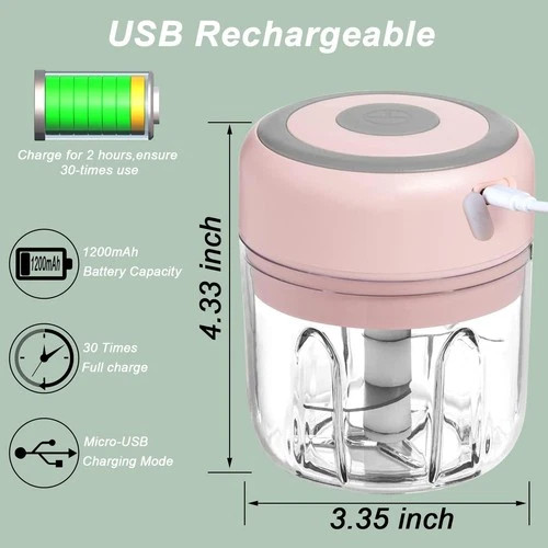Electric Mini Garlic Chopper, 250ML USB Food Chopper Mincer, Vegetable Onion.