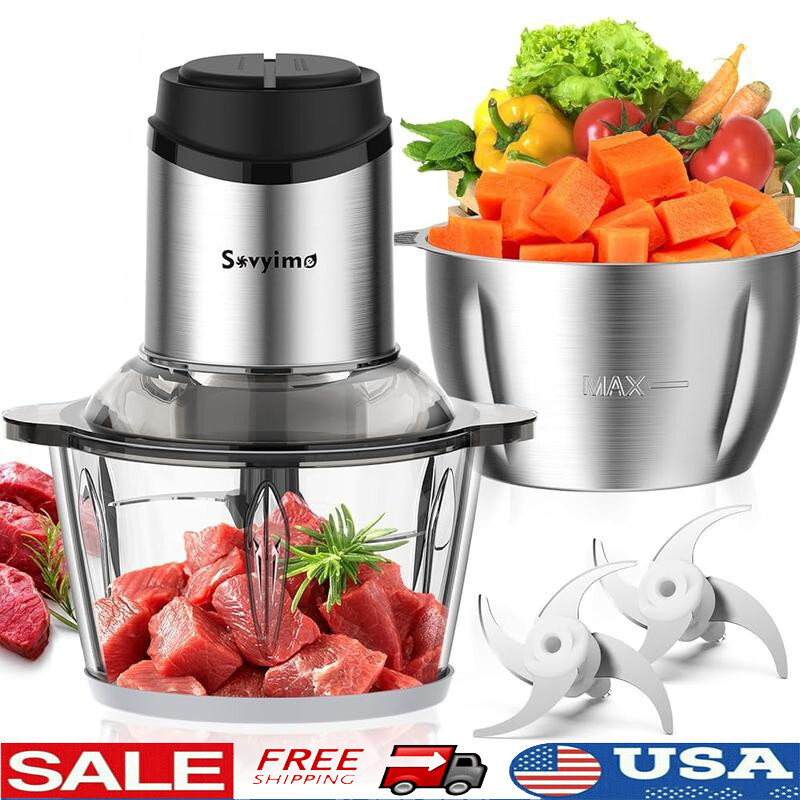 Electric Food Processor Meat Grinder Mini Chopper 2 Bowls 4 Blades 350W 8 Cups
