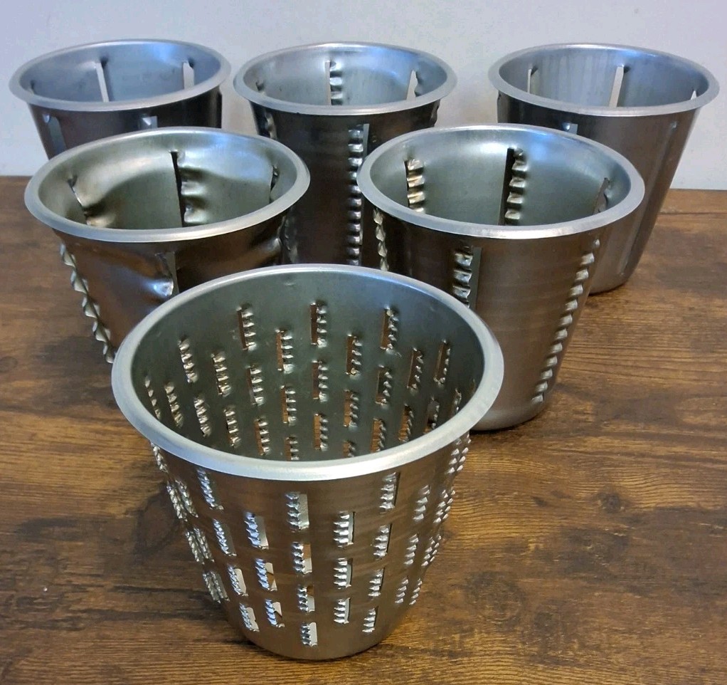 Lot Of 6 Saladmaster Food Processor Cups Cones Shredder Grater Grinder Chopper