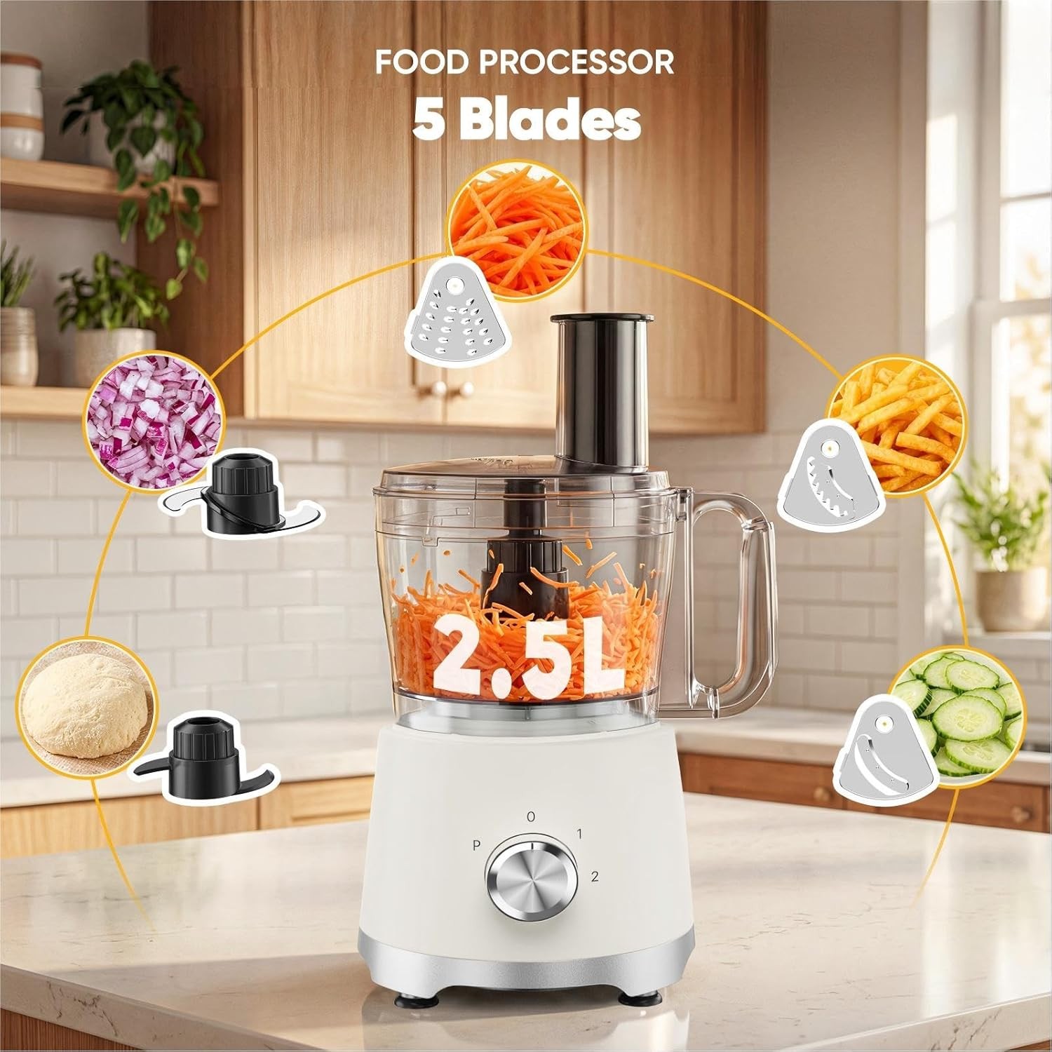 OLIXIS Food Processor 10.5 Cup 600W 5 Blade Electric Chopper