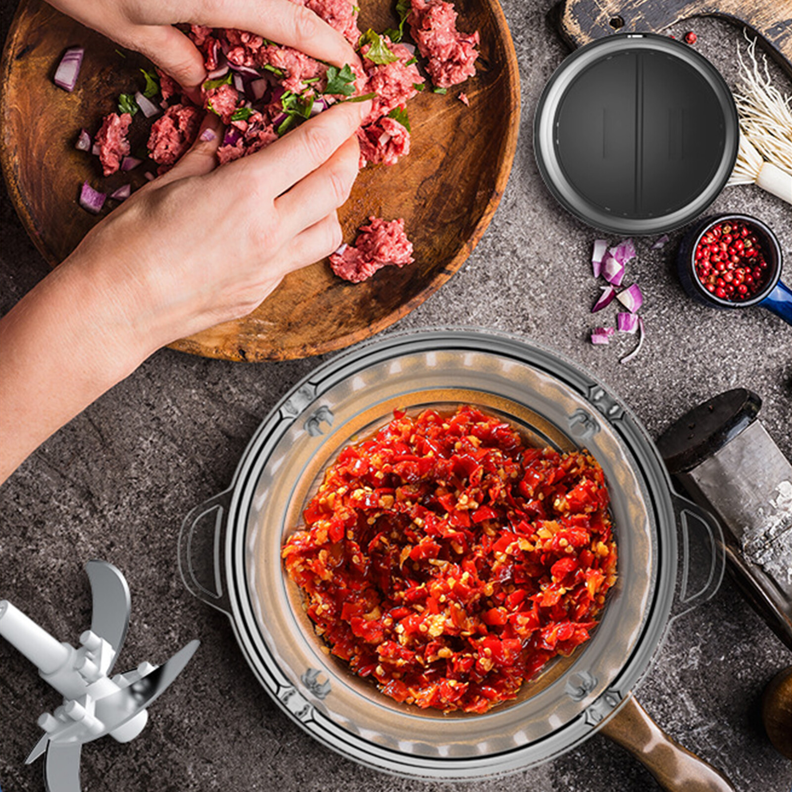 2L Electric Food Chopper Electric Stainless Steel Processor Meat Grinder Mixer
