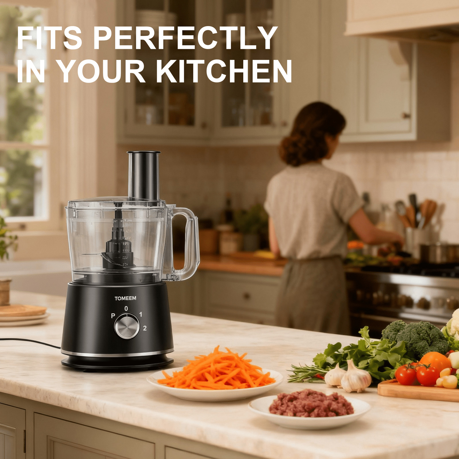 Food Processor 600W, 12 Cup, for Chop, Puree, Slice, Shred & Knead Dough