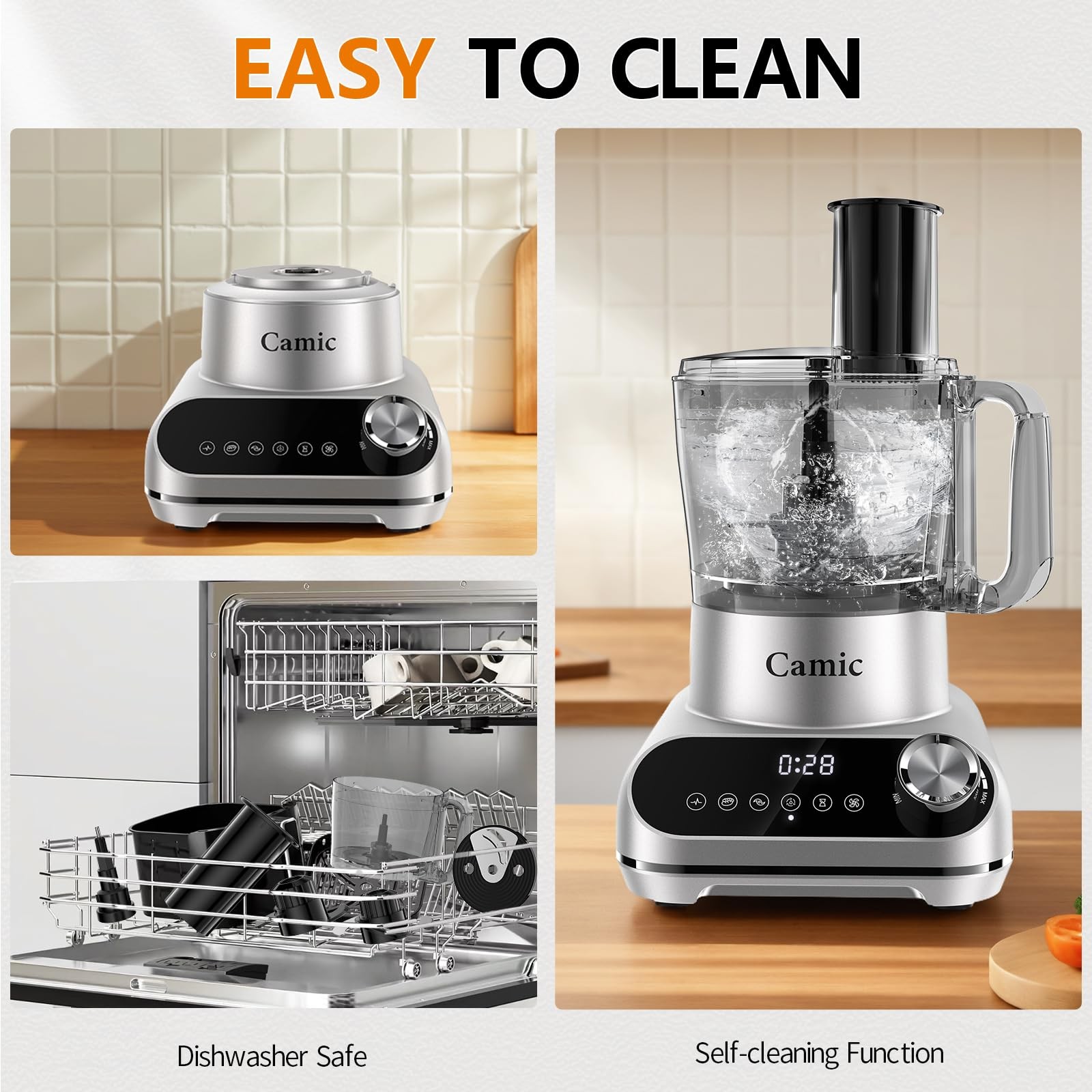 Camic Blender & Food Processor Combo,6 Functions for Smoothies,Chopping,Slicing