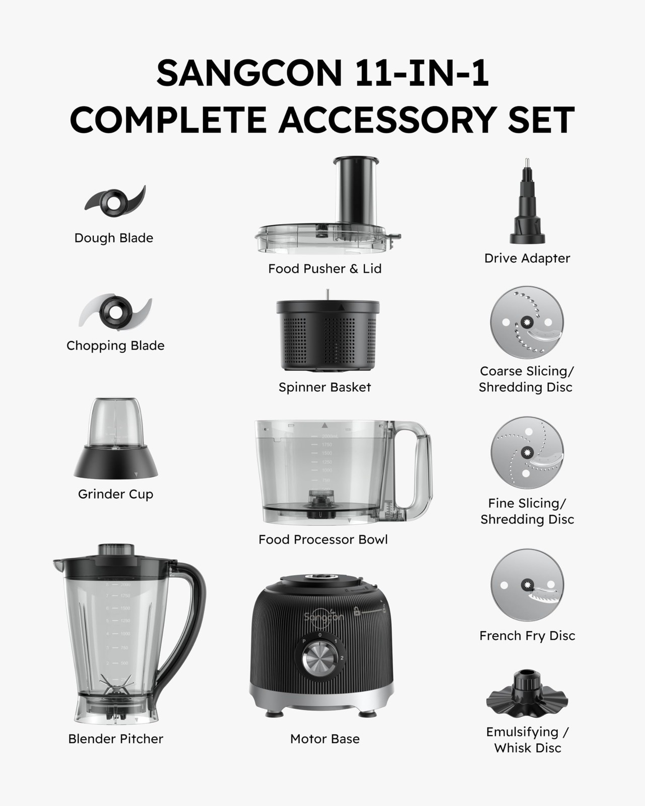 Smoothie Blender and Food Processor Combo for Kitchen, 600W Vegetable Chopper…