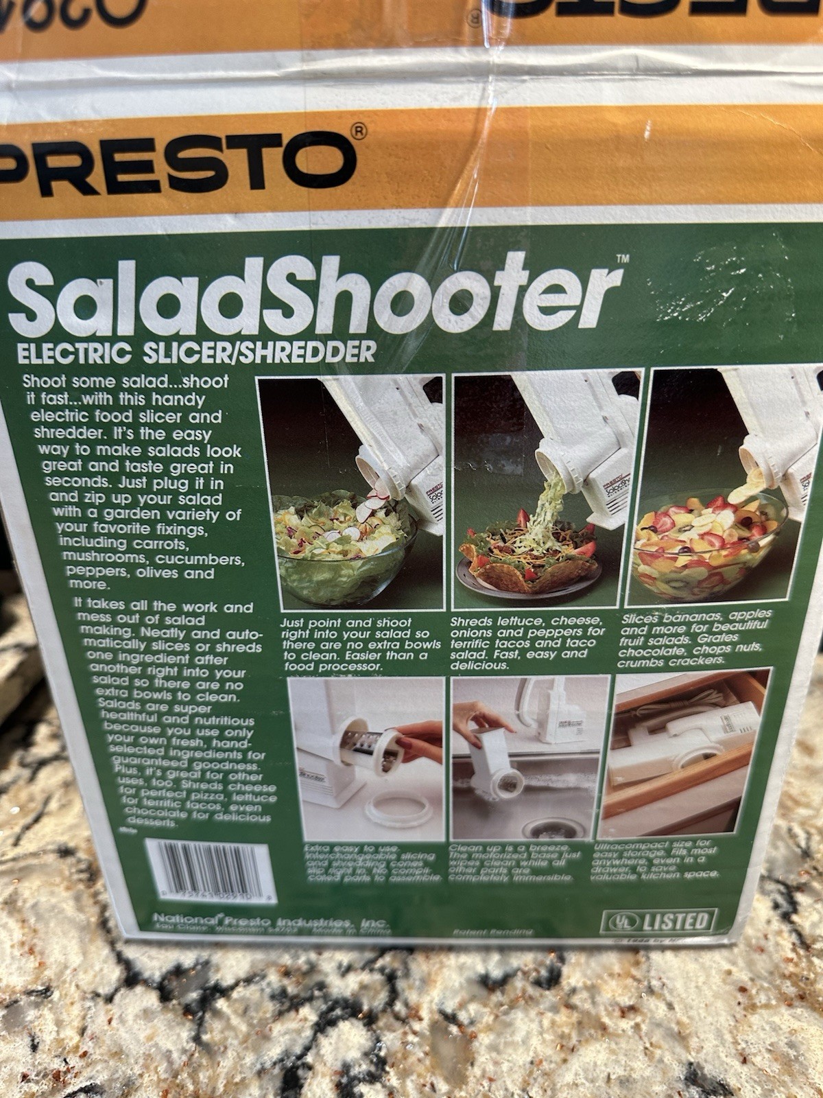 Presto Salad Shooter 02910 Electric Slicer Shredder in Original Box 1988 Model