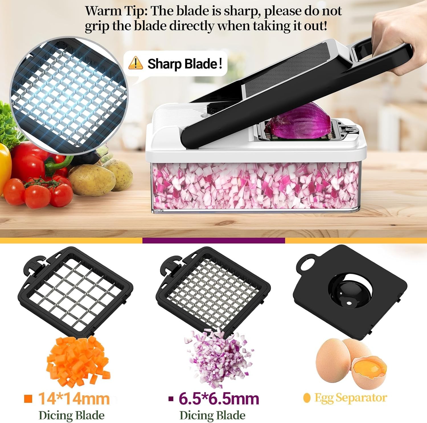 12-in-1 Vegetable Chopper, 7 Blades Veggie Chopper with Container and Black