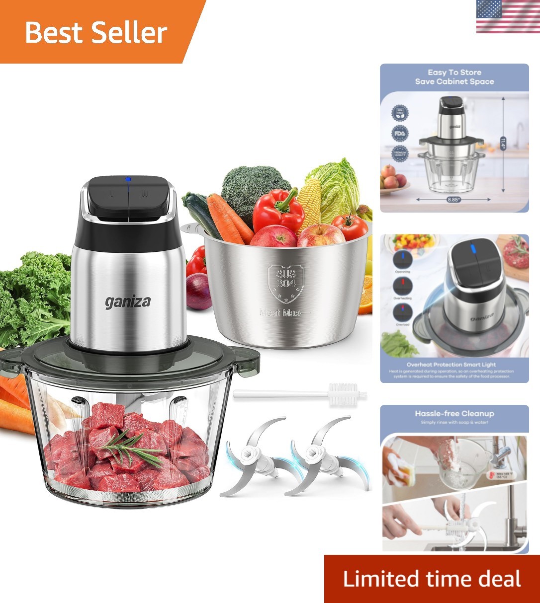 Food Processor, 2-Speed Food Chopper Meat Grinder with 8 Cup Stainless Steel …