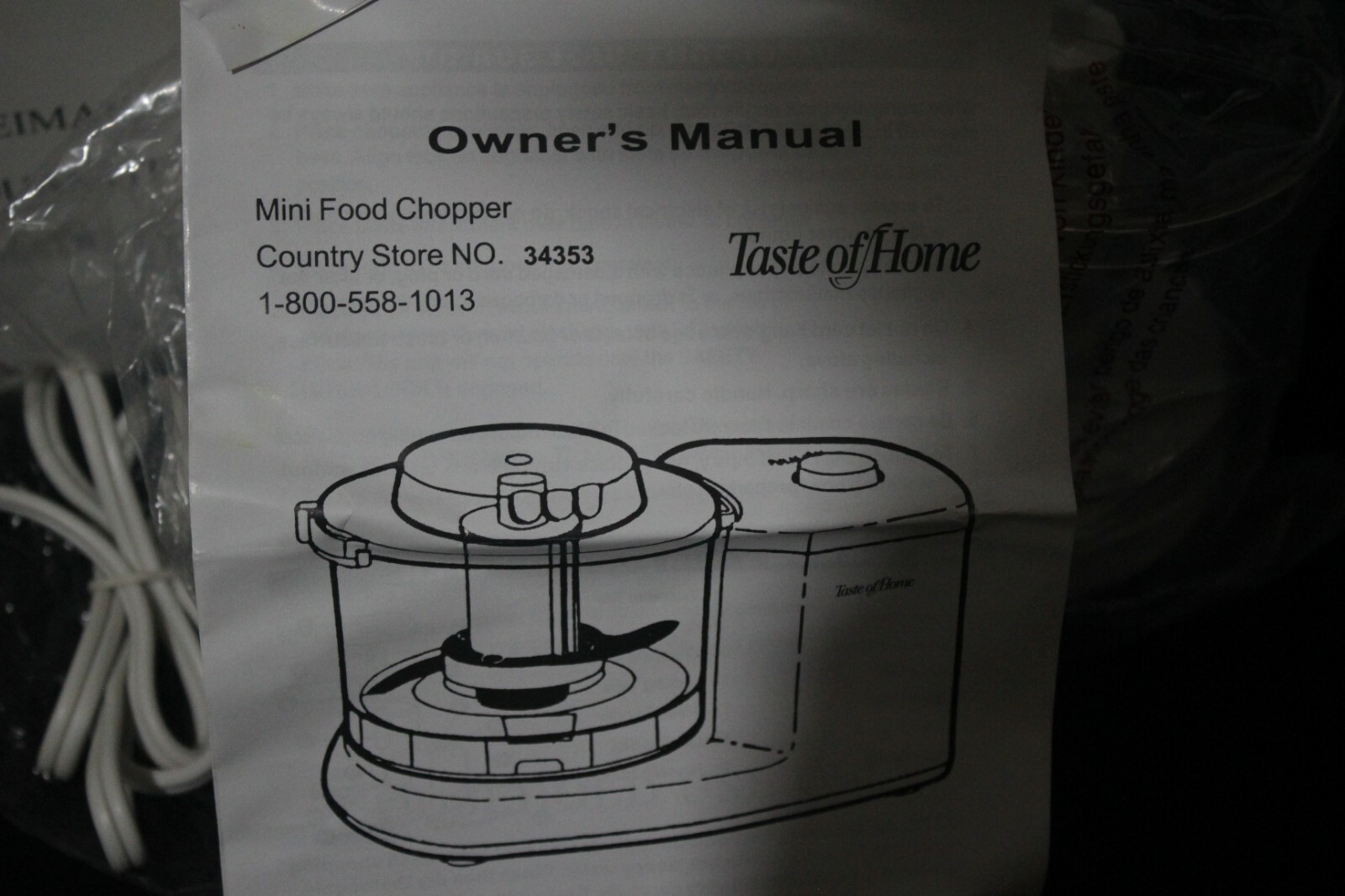 Mini Food Chopper Taste Of Home Electric Model M-1 120v 75w
