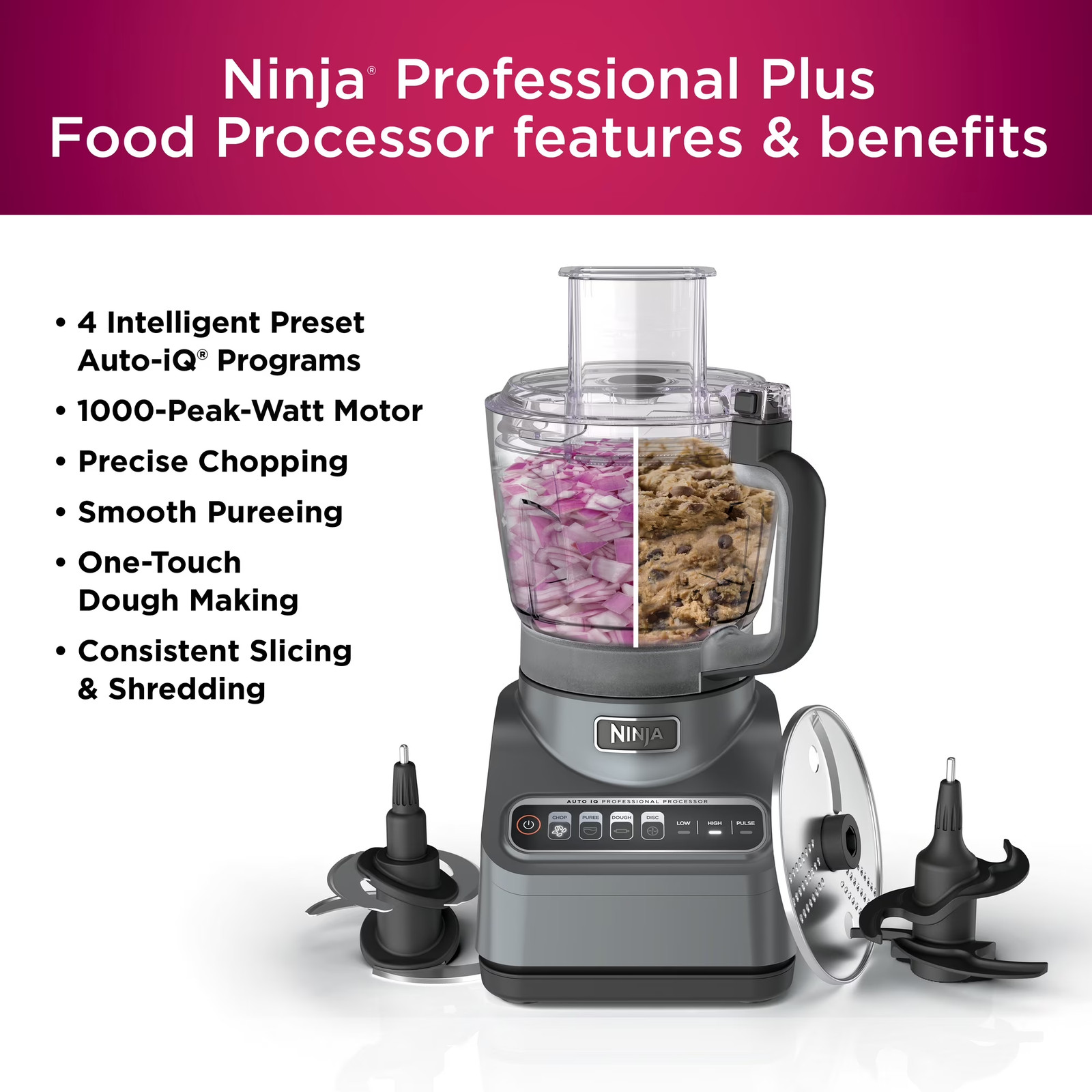 Ninja BN601 9-Cup Food Processor 1000W Auto-iQ Chopper Silver