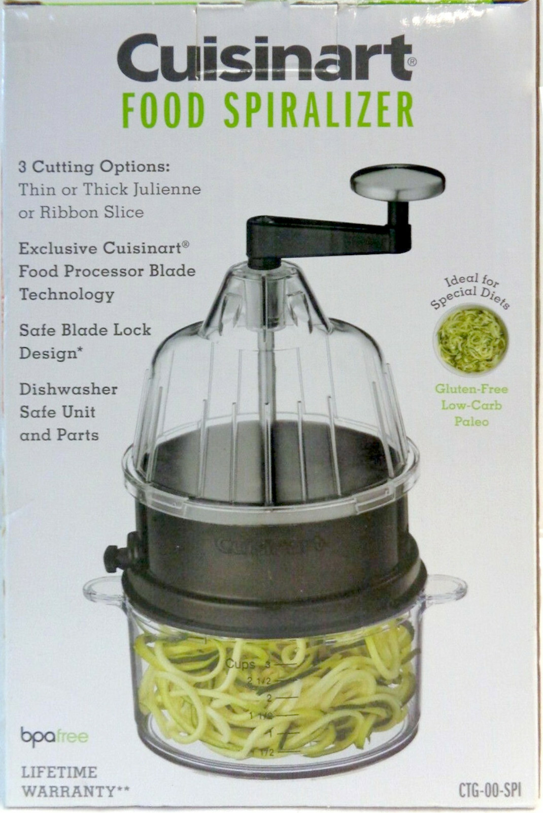 NEW Cuisinart CTG-00-SPI Food Spiralizer 3 Cutting Options Stainless Steel Blade
