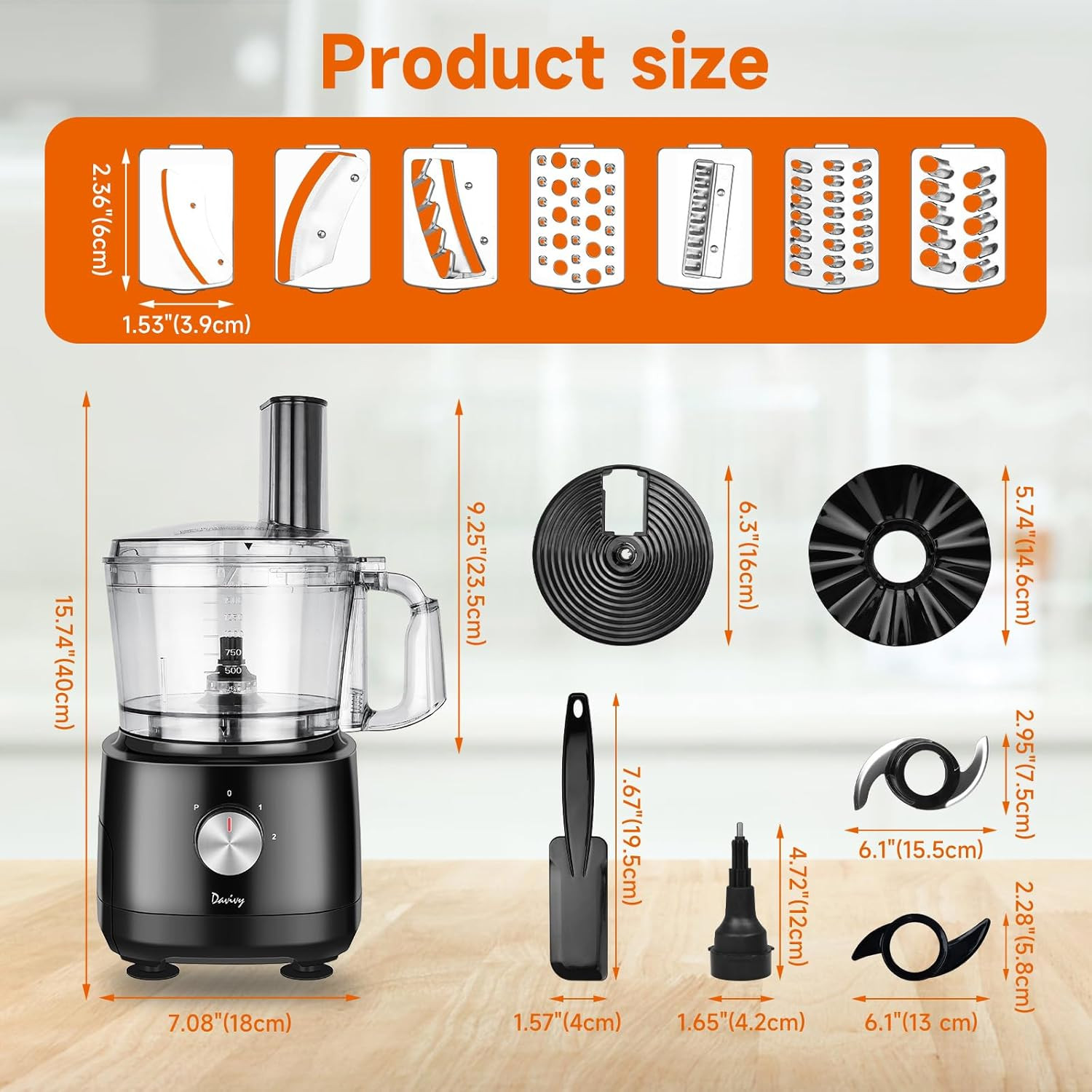 7-Cup Food Processor with Built-In Storage Drawer | 600W Motor, 10-Blade Set for