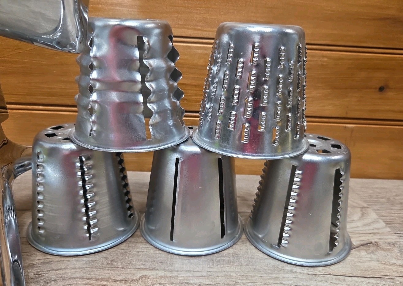 Saladmaster Food Processor With Stand And 5 Cone Attachments & Shield As Shown