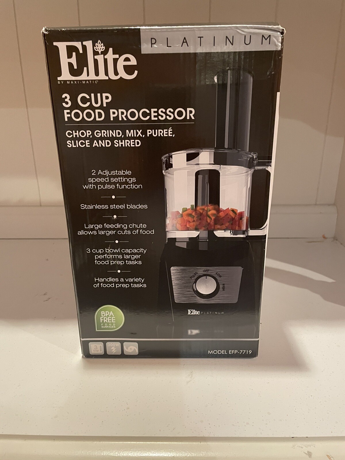Elite By Maxi-Matic PLATINUM Series 3 Cup Food Processor New In Box