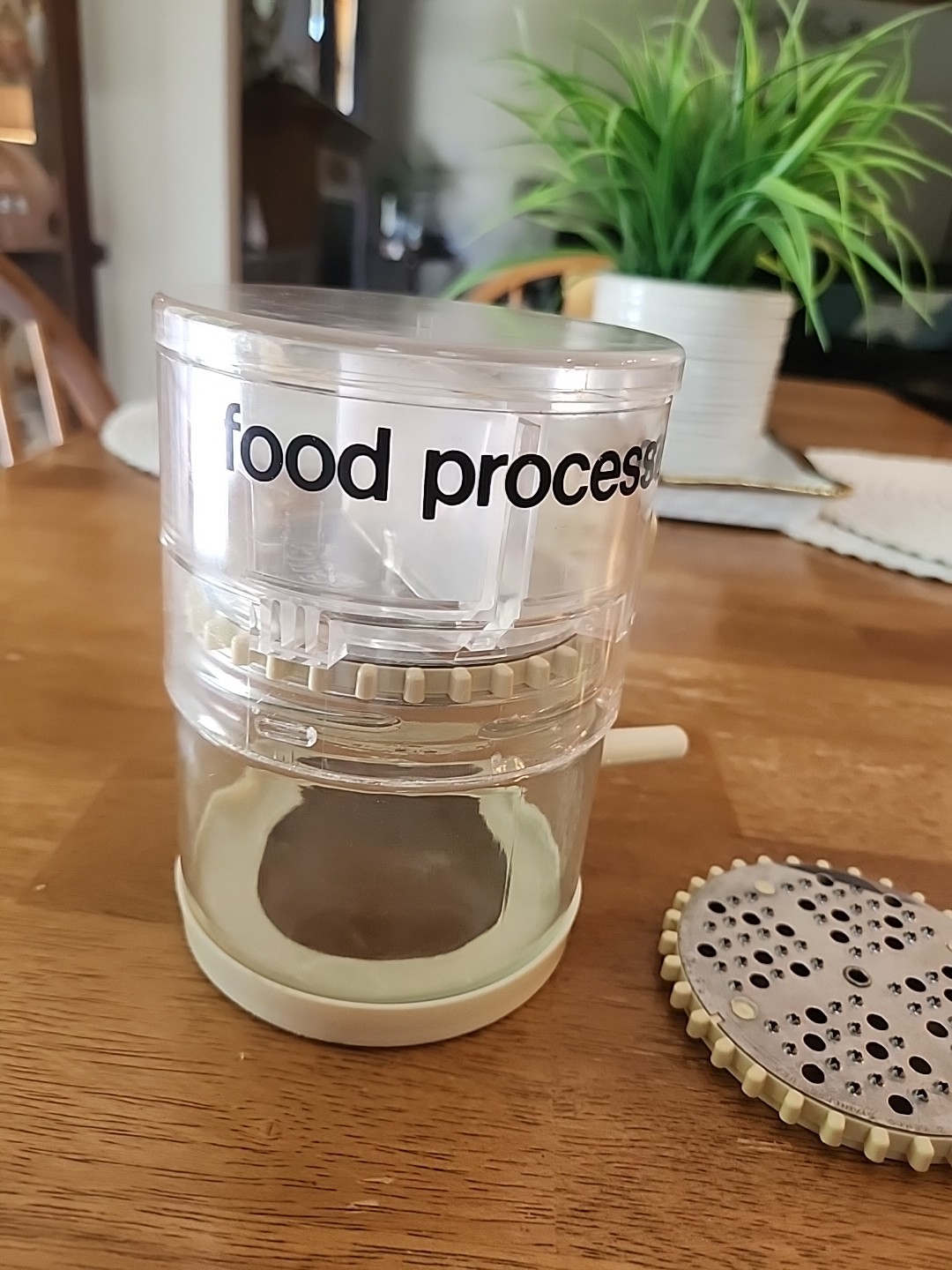 Gemco Hand Crank Food Processor Grater 3 Blades Glass Base