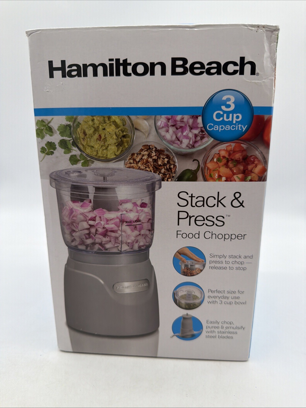 Hamilton Beach Gray Chopper Stack & Press Food Processor Mini 3 Cup 72740 – NEW