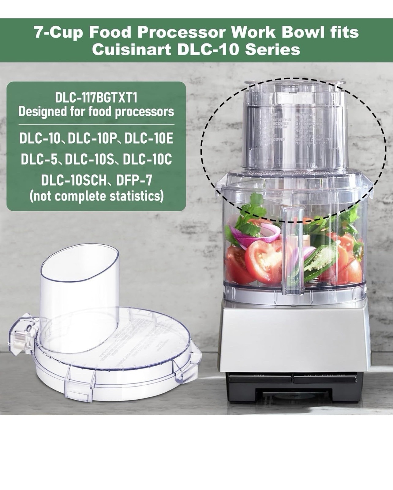 REPLACEMENT CUISINART DLC117BGTXT1 7-CUP COVER LID 4 LOCKING TABS DLC-10 SERIES