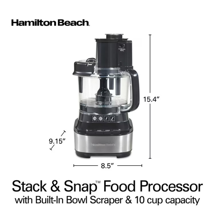 Hamilton Beach 10 Cup Food Processor and Chopper with Stack & Snap Design, Extra