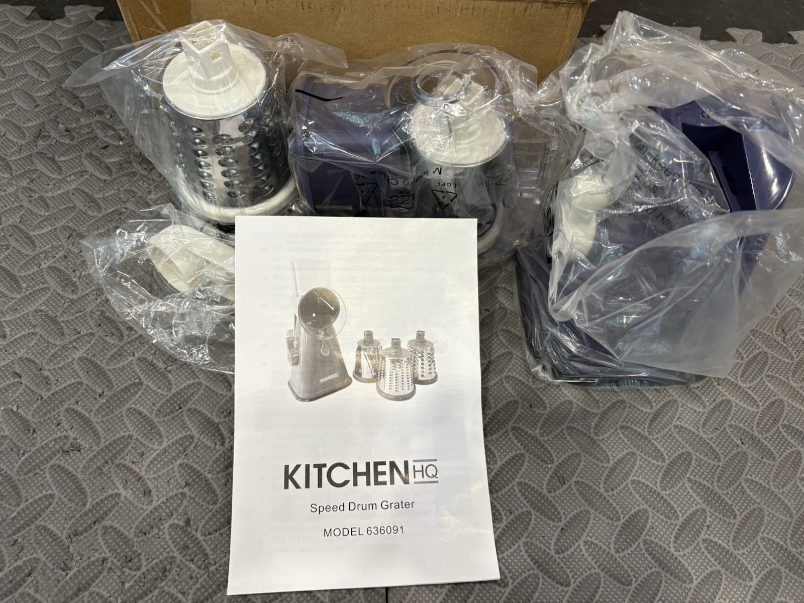 KITCHEN HQ Speed Drum Grater 200W Purple/White Slice Shred 3 Blades 636091