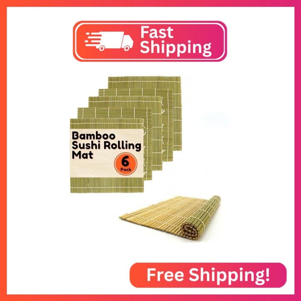 BambooMN 6x Green Bamboo Sushi Rolling Mat Set, Bulk Sushi Roller Mats 9.5″, All
