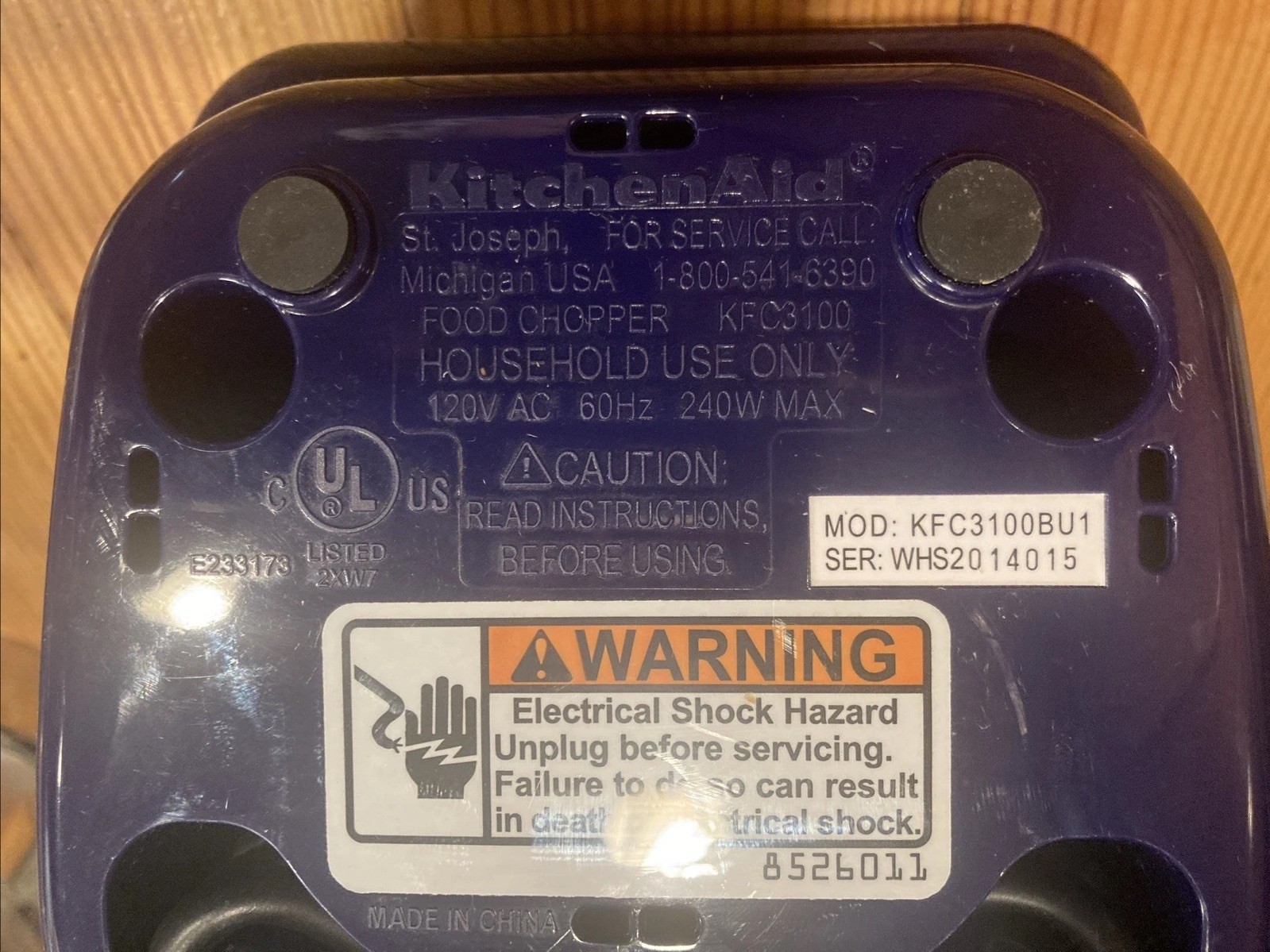 KitchenAid 3 Cup Chef’s Chopper KFC3100BU1 Part, Base Motor Violet Blue