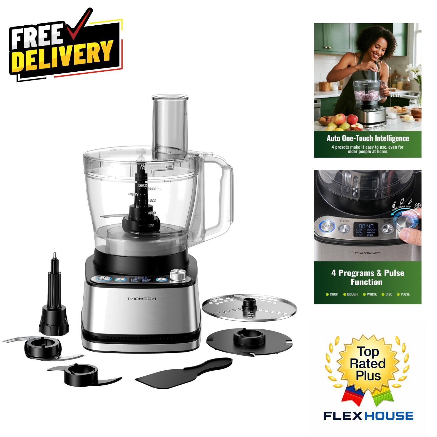 12-Cup, 1000W Food Processor with Safety Lock – Perfect for Chopping & Dicing