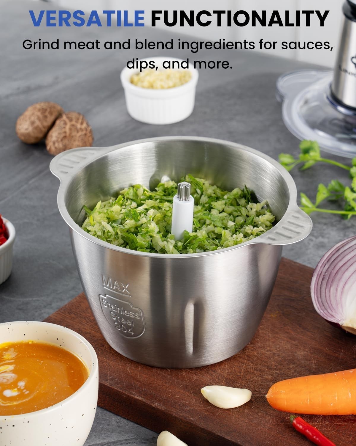 Powerful 600W Food Processor with 10 Cup Stainless Steel Bowl & 2-Speed Control
