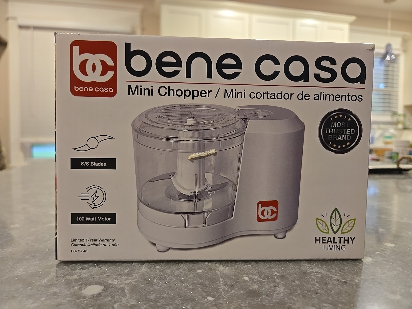 Bene Casa Mini Chopper Food Processor 1.5 Cup 100W White New In Box Sealed