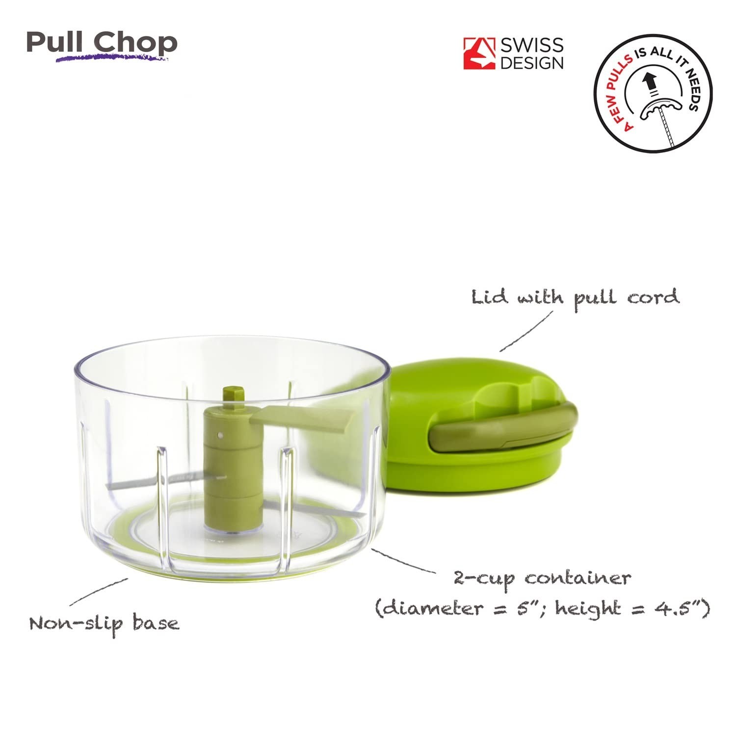Manual Food Processor – 2-Cup Pull Chop Chopper with Cord Mechanism, Green
