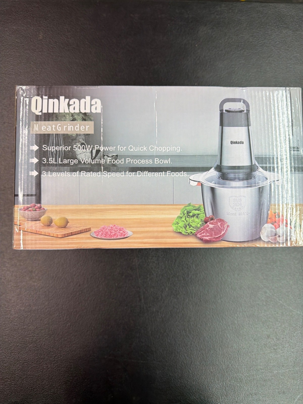 Qinkada 500W Meat Grinder 3.5L Stainless Steel Bowl 3-Speed Food Processor