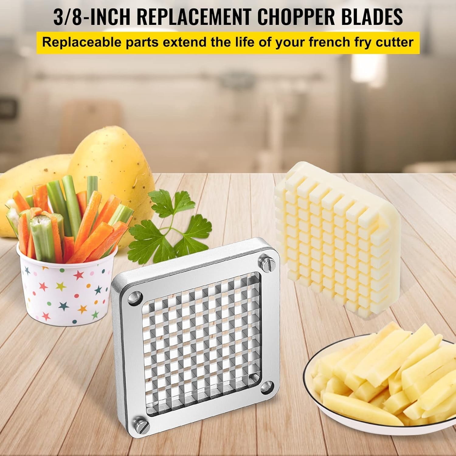 Replacement Chopper Blade, 3/8 inch, 3 PCS French Fry Blade Assembly with 6 Extr