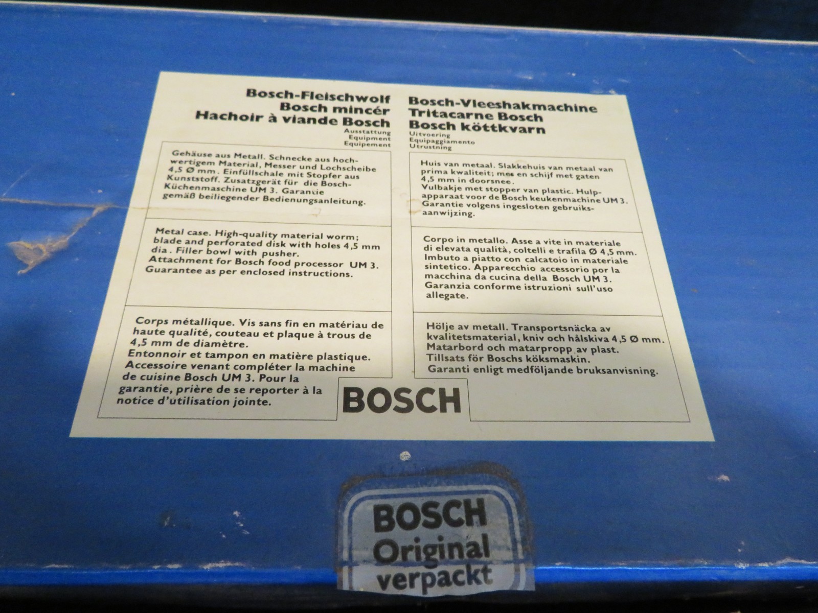 Bosch Mincer Attachment for Bosch Food Processor UM3 – Missing Pusher –