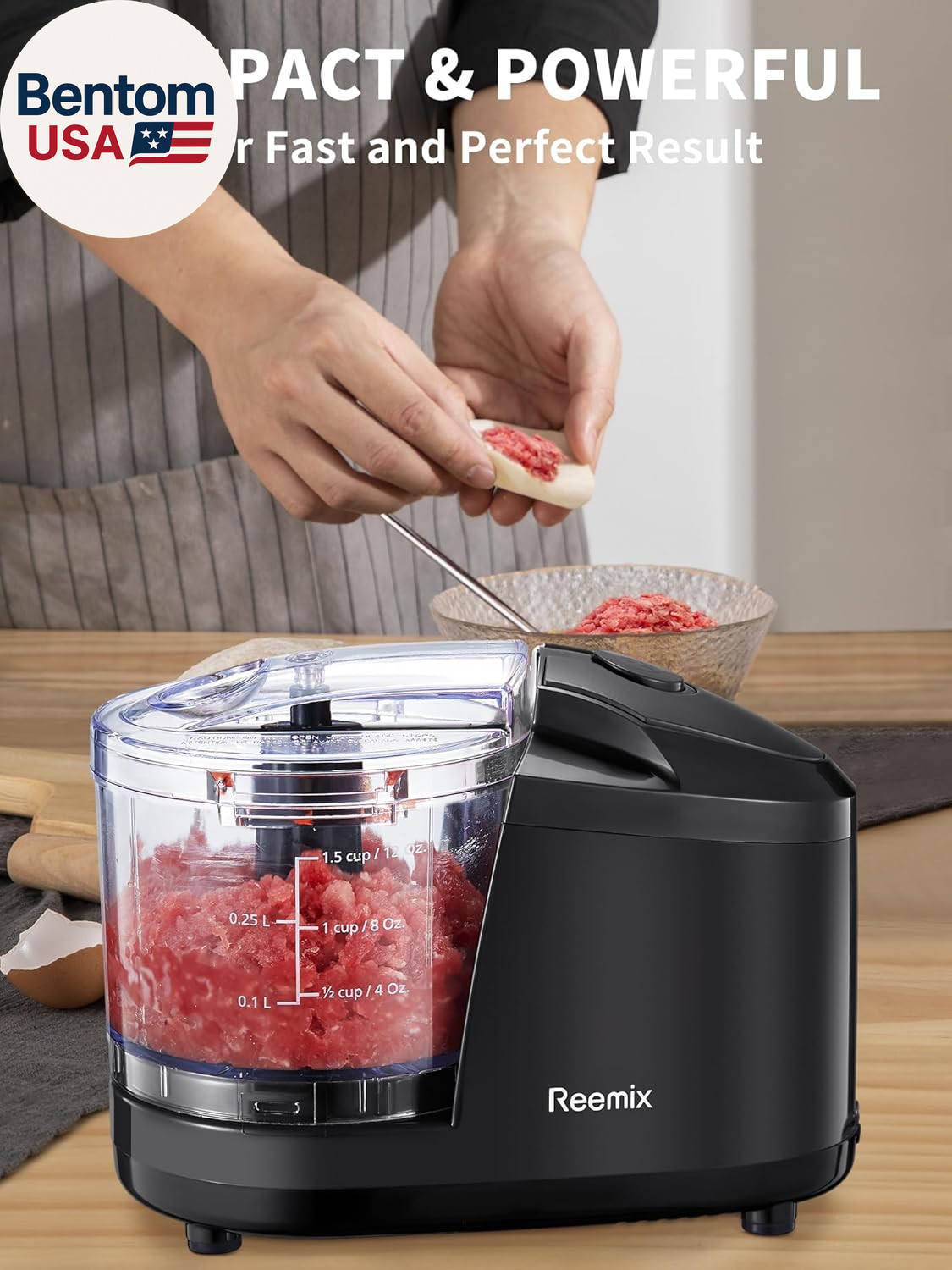 1.5-Cup One-Touch Electric Food Chopper, 100W Mini Food Processor Meat Grinder,
