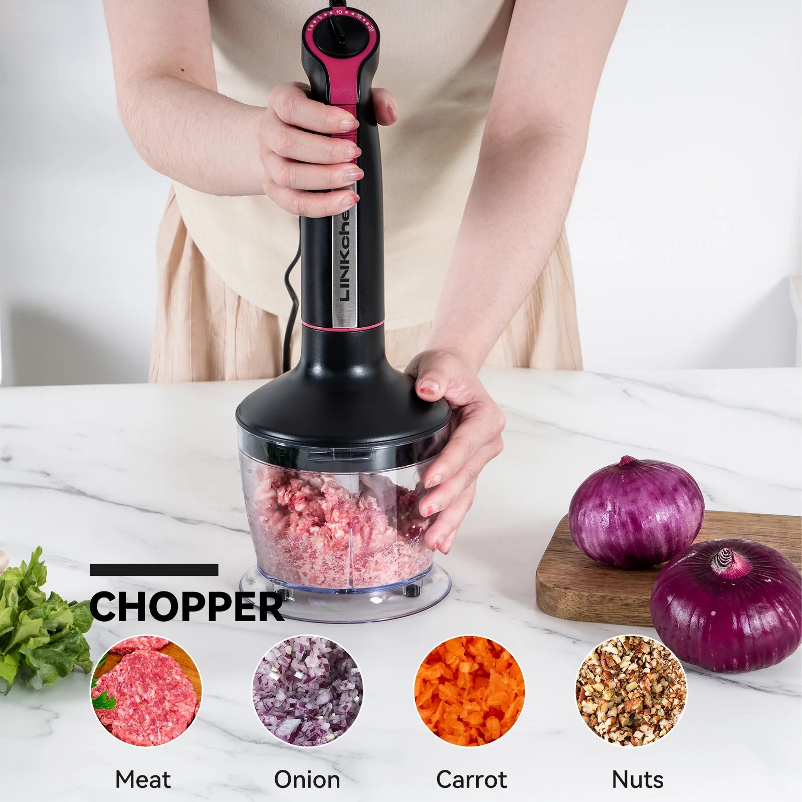 Immersion Blender 20-Speed 1000W 5-in-1 Hand Stick Turbo Processor Black WA